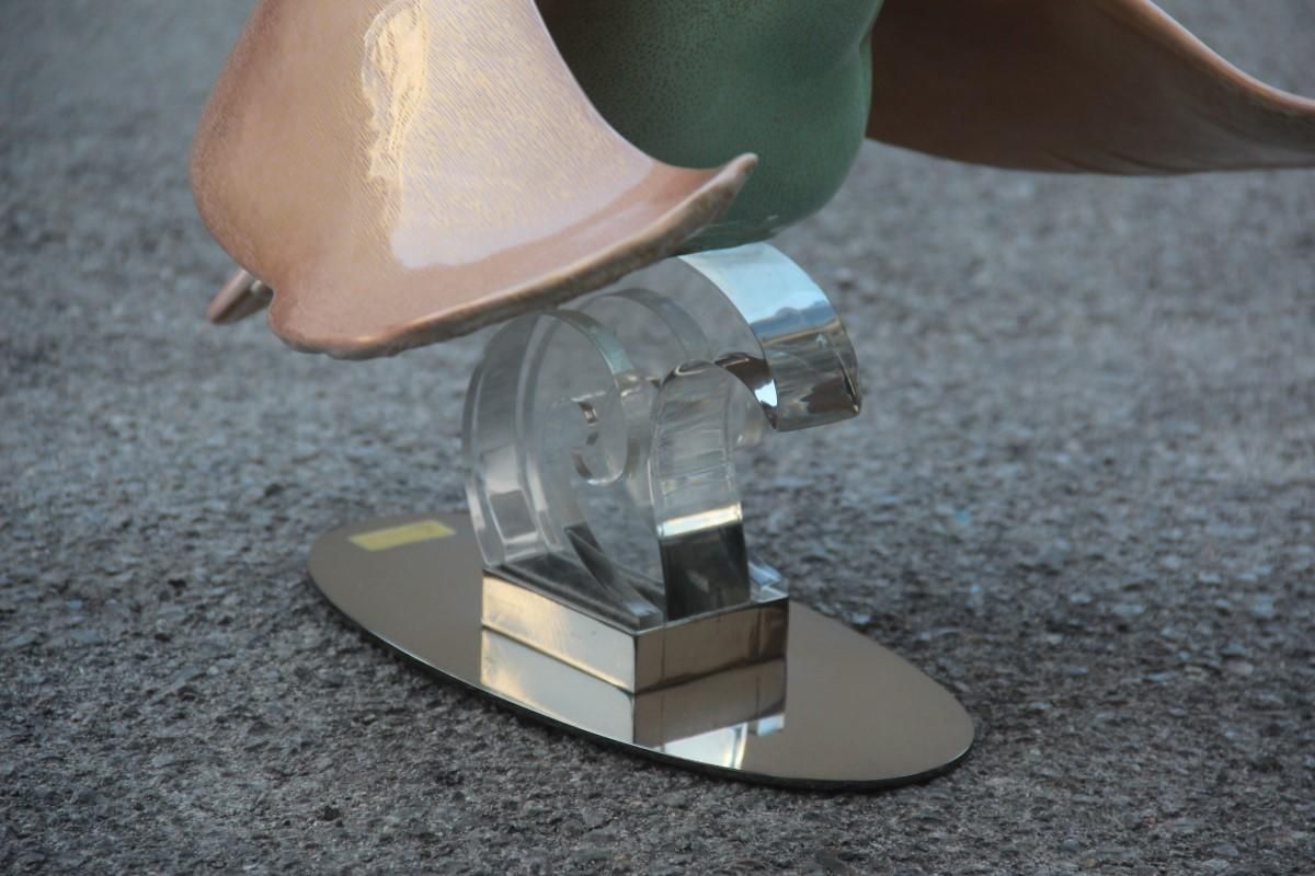 Giulia Mangani Duck In Lucite Porcelain Gold 1970 Silver Metal Made In Italy photo furniture