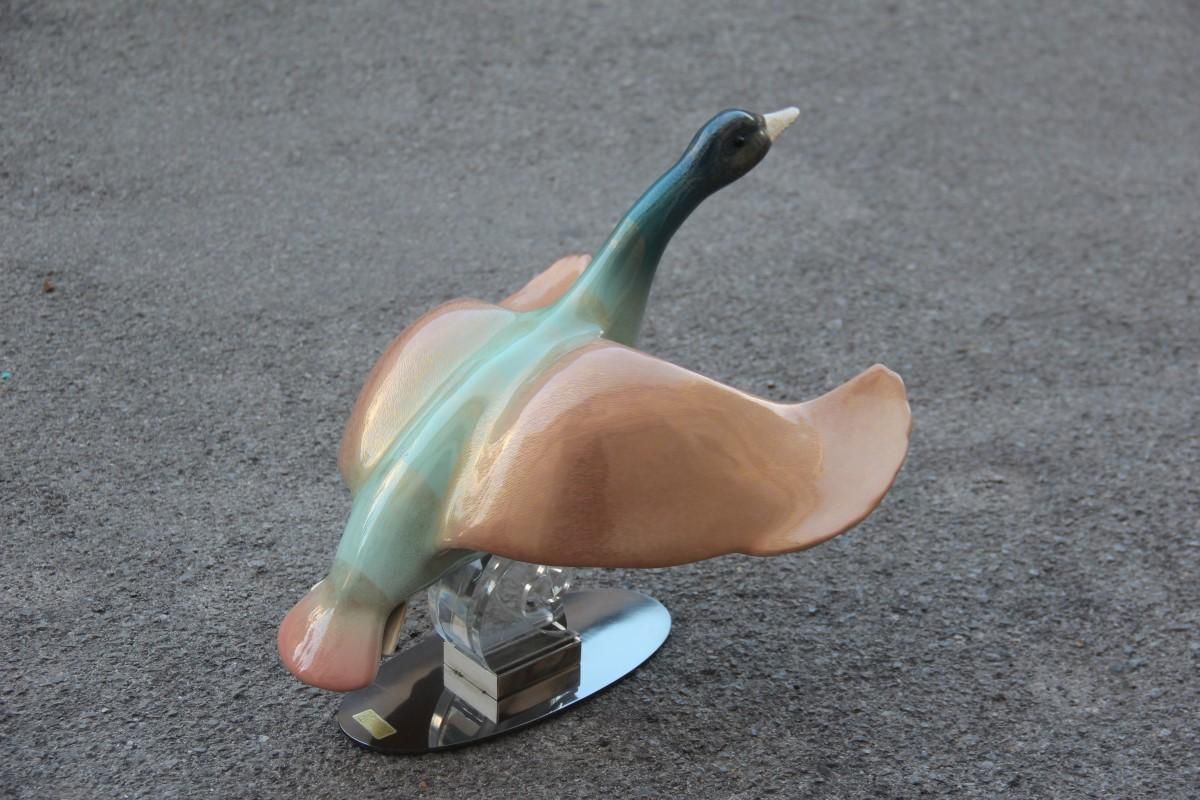 Giulia Mangani Duck In Lucite Porcelain Gold 1970 Silver Metal Made In Italy photo Art