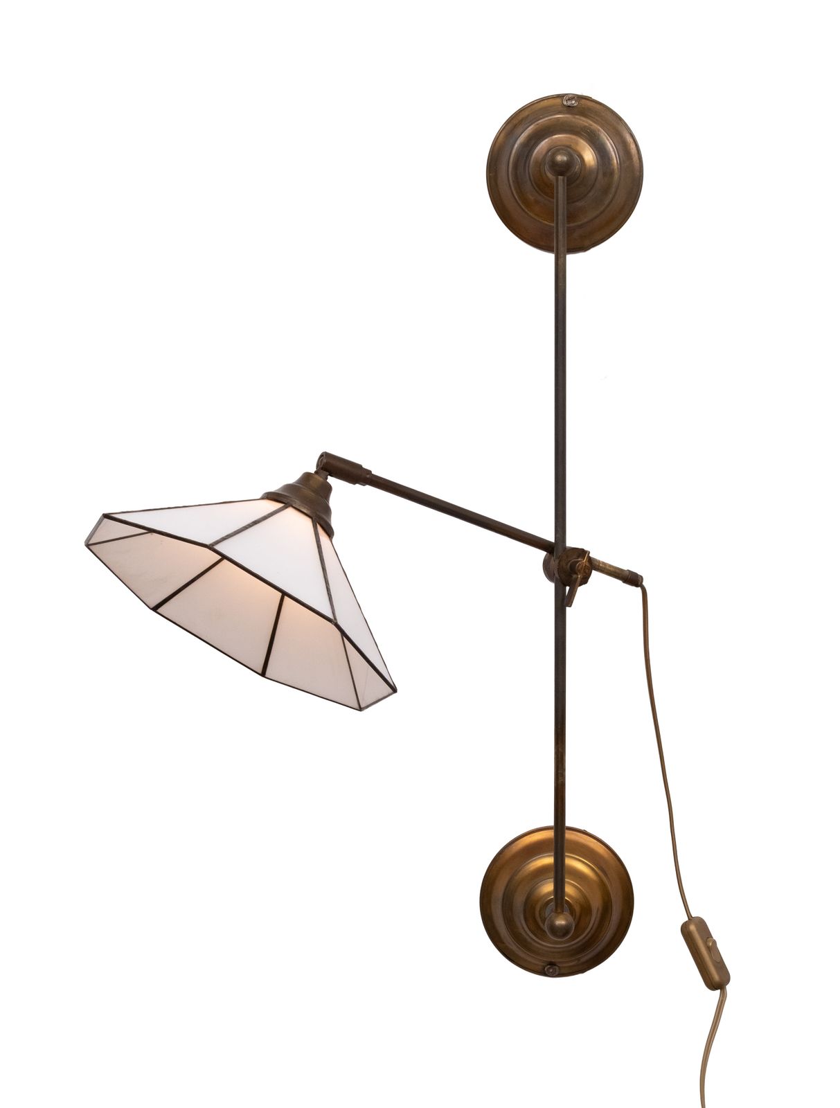 Tiffany Style Adjustable Brass Wall Lamp 1960s