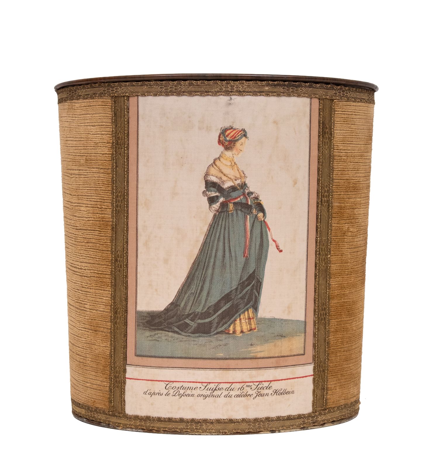 Metalen papiermand met bruine velours bekleding, Jean Holbein, ca. jaren 1950, Frankrijk