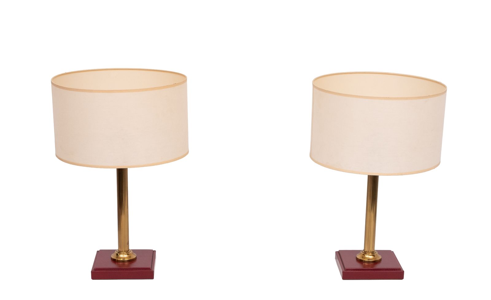 Set Jacques Adnet Red Stitch Leather tafellampen, jaren 1960, Frankrijk photo furniture