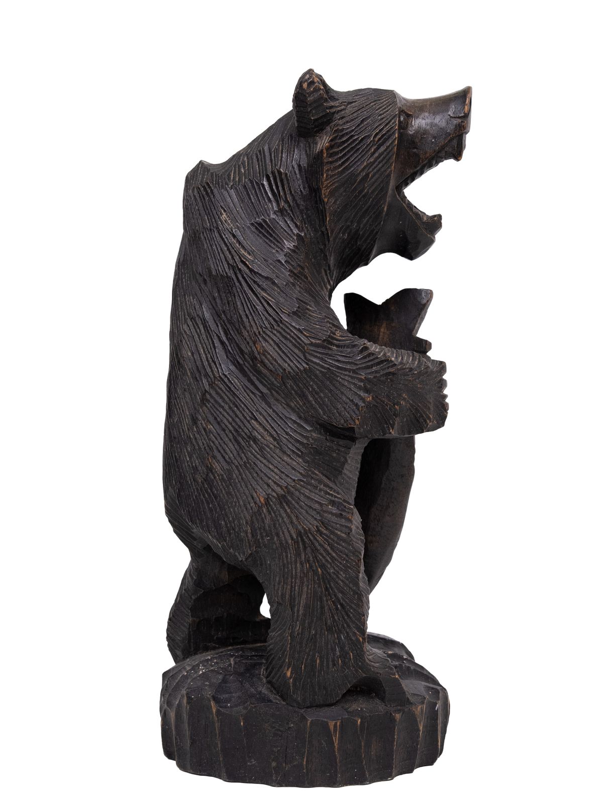 Vintage Japanese Wood Carving Of Ainu Bear Holding Fish Japan photo vintage