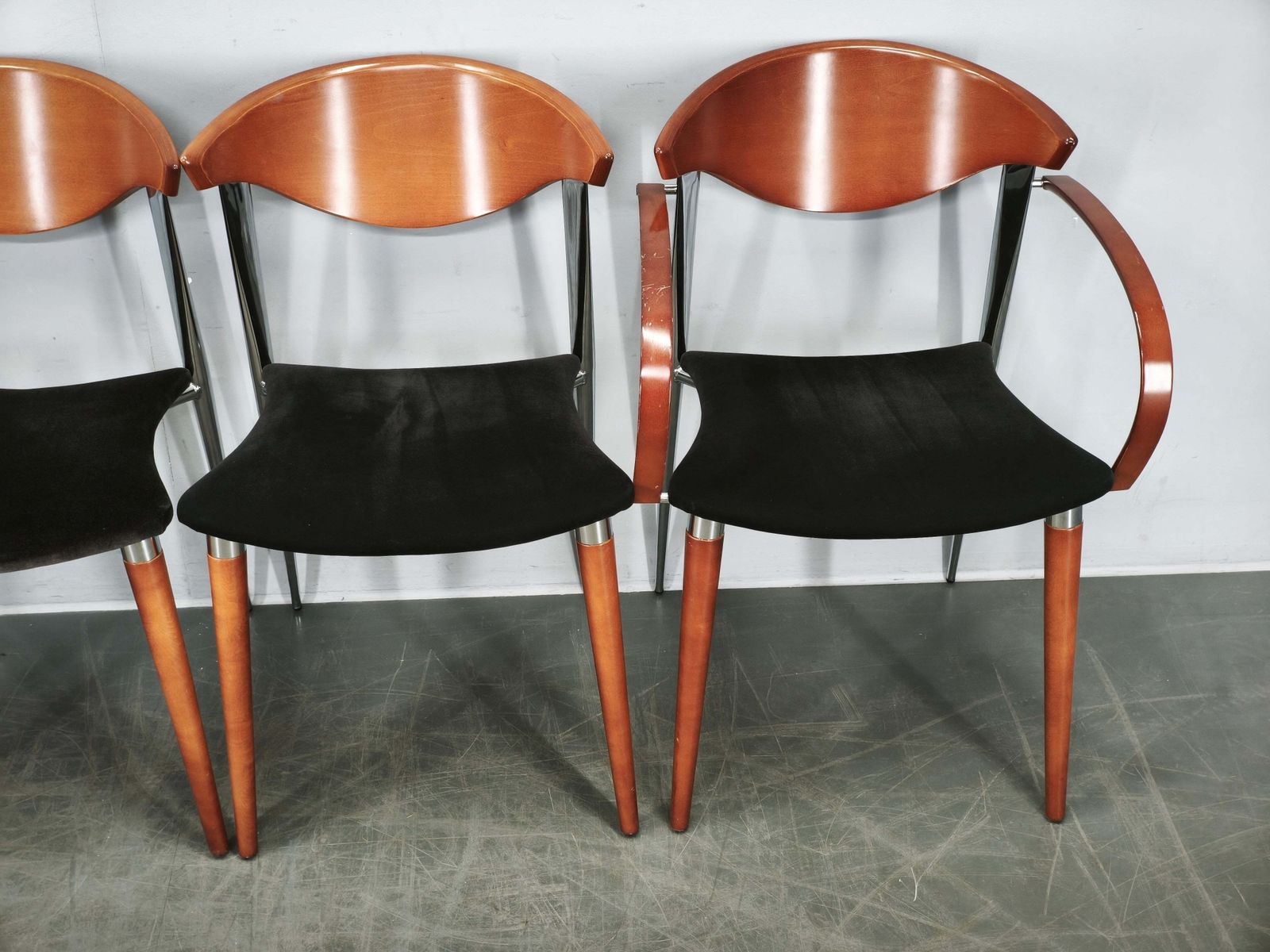 6225.0 Paco Capdell Set Of Eight Spanish Chrome, Wood And Velvet Dining Chairs photo