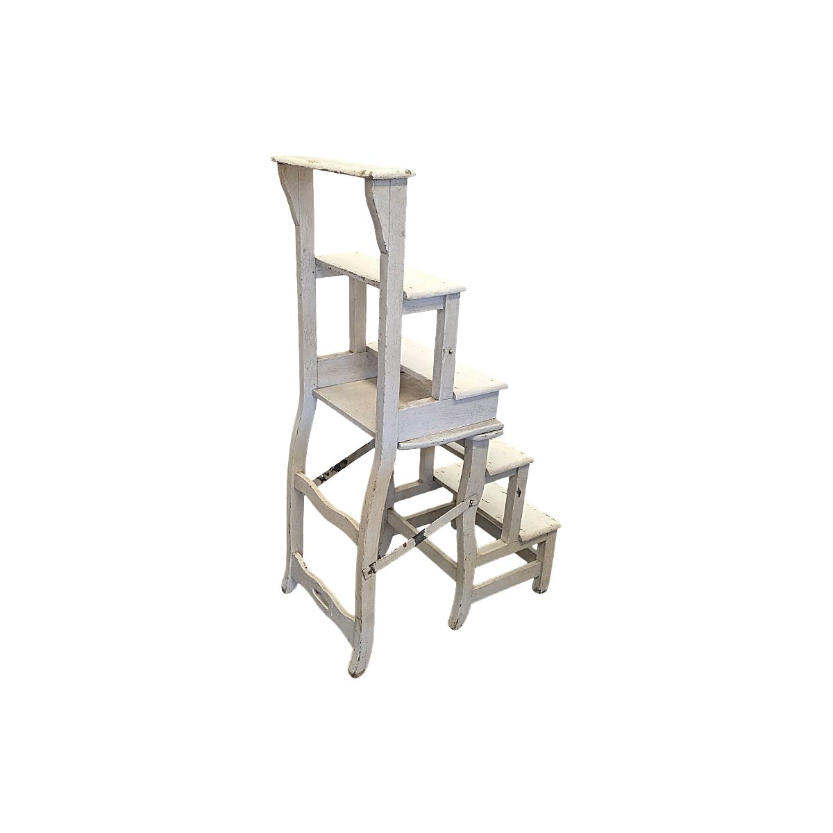 Chaise-escabeau métamorphose d'époque, laquée blanc, France, vers 1900 photo buy