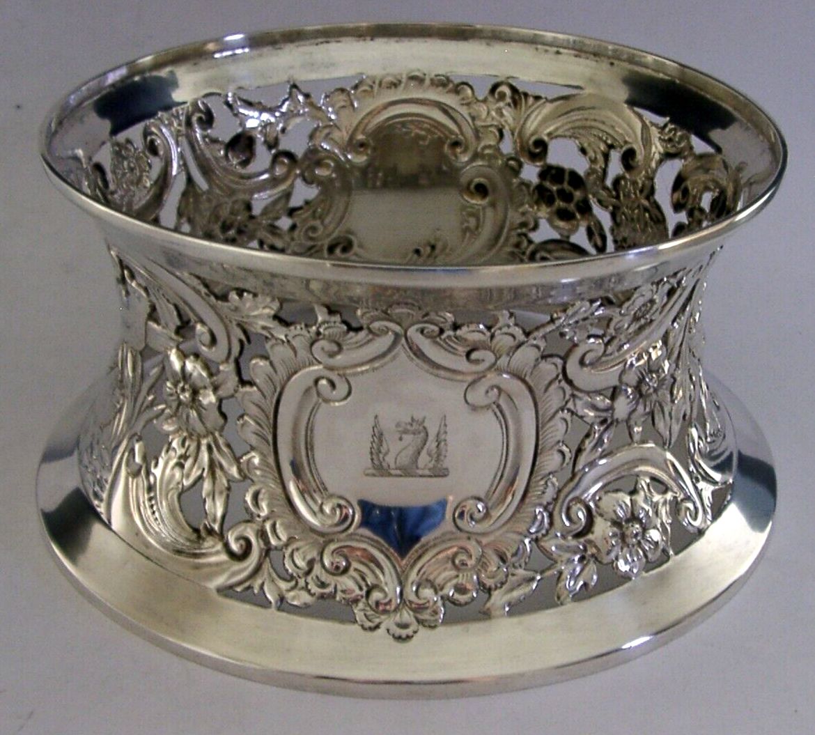 Porte-plat d'époque en argent sterling 925, armoiries de la famille Jennens, 352 g, 1908