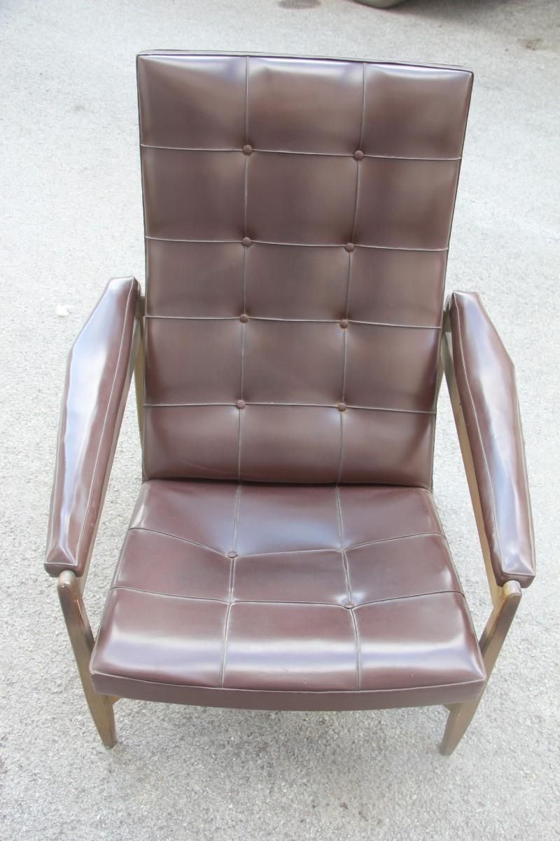 Midcentury Minotti Armchair Brown Color Italian Design 1950 Faux Leather photo Furniture