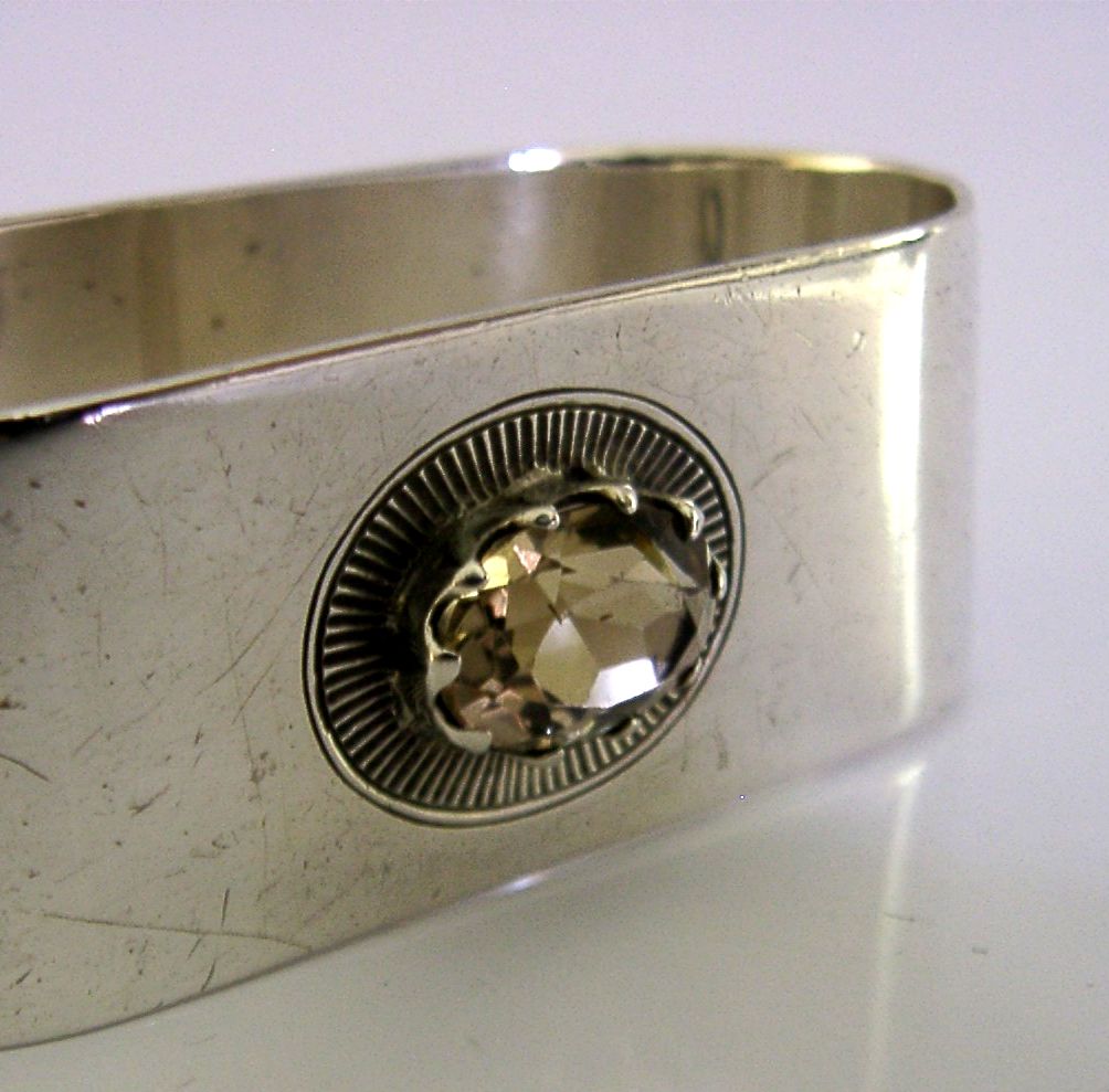 Arts & Crafts sterling zilveren servetring met citrien 1937 antiek photo for sale