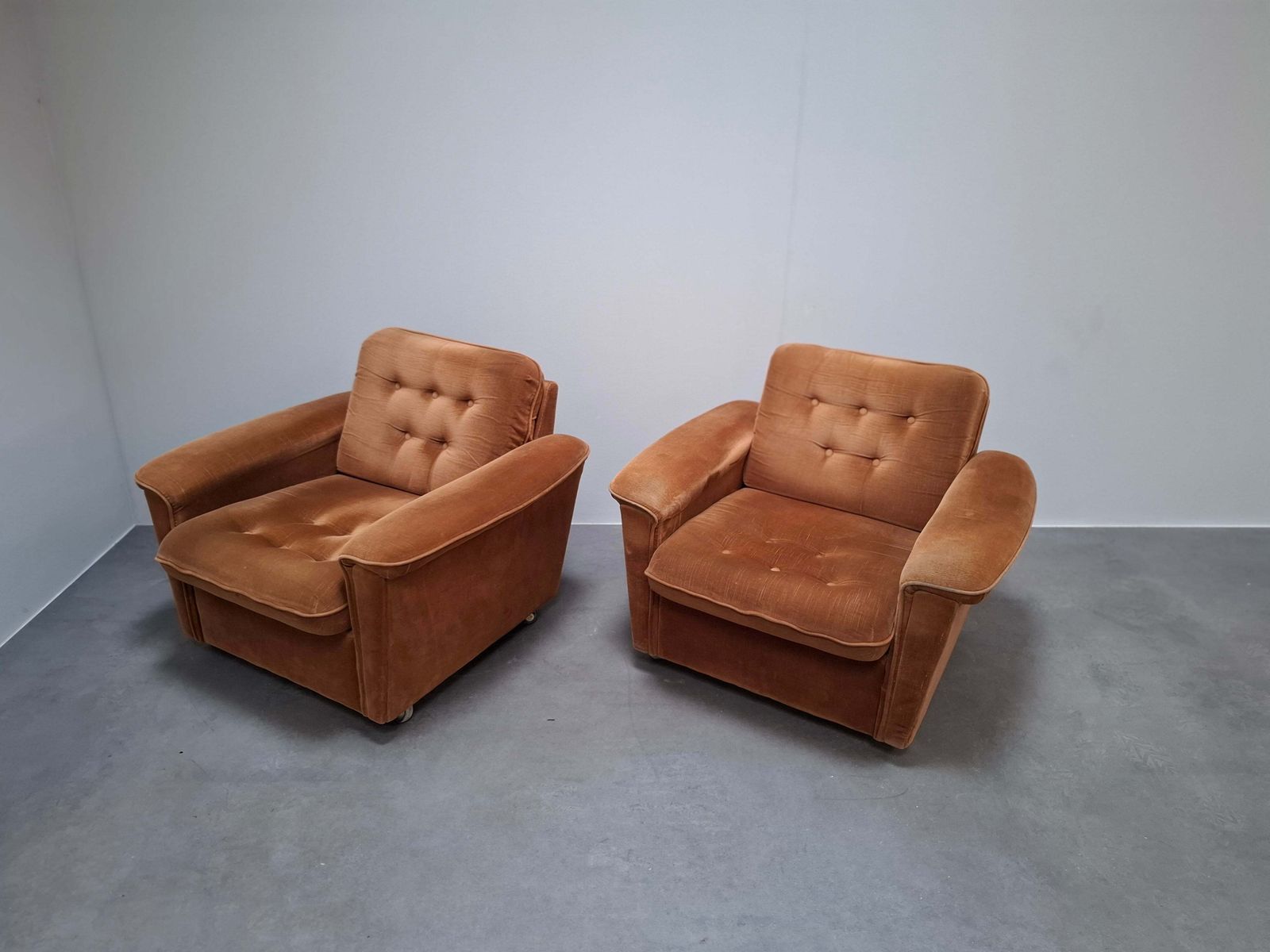 Pair Of Mid Century Modern Czech Lounge Armchairs With Rolling Casters photo 1304.0