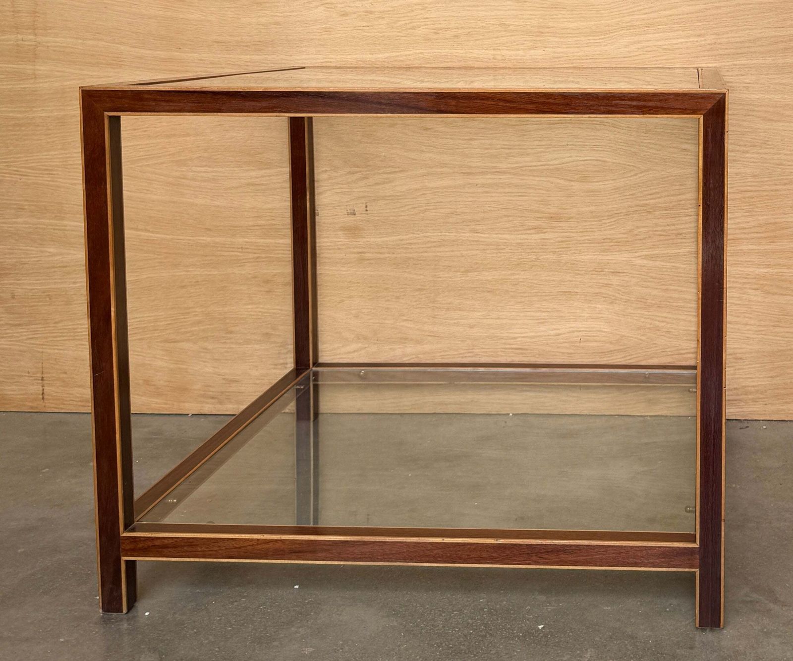 Mid Century Modern Style Side Tables With Walnut Marquetry And Two Glass Shelves photo buy