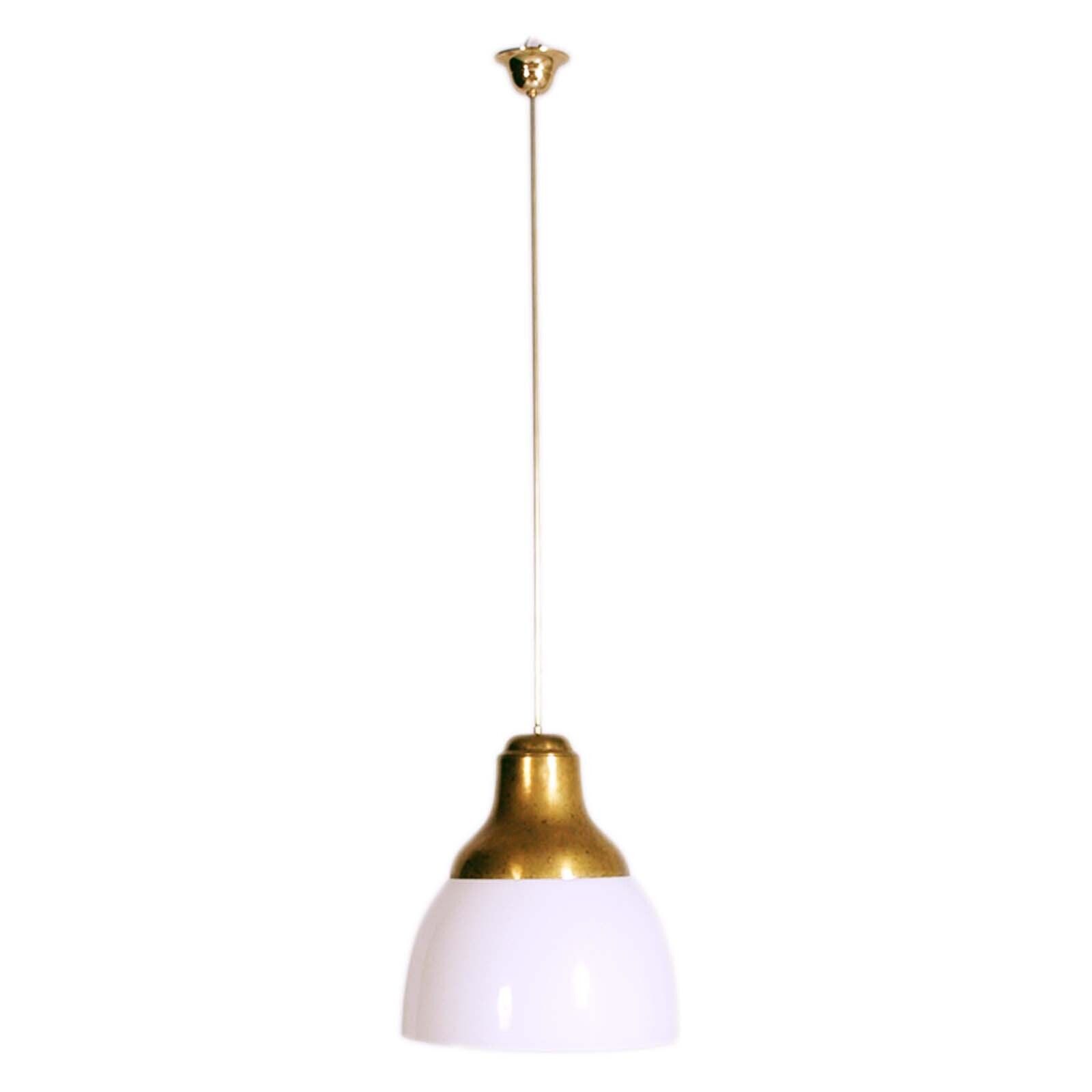 Italiaanse messing hanglamp met Murano lattimo glas, Luigi Caccia Dominioni voor Azucena
