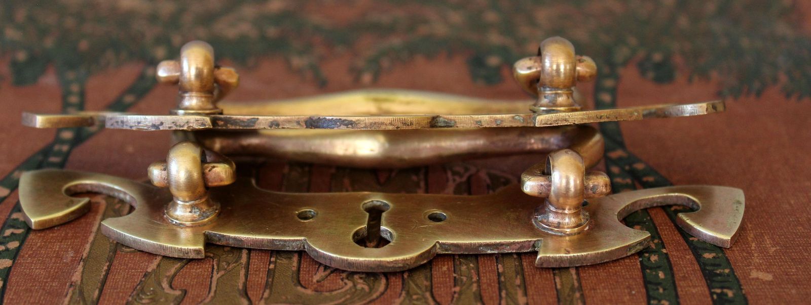 72.0 Set Of 2 Art Nouveau, Bauhaus, Jugendstil Heavy Bronze Drawer Pull And Escutcheon Keyhole Cover, Movable Handle, Hardware Furniture photo