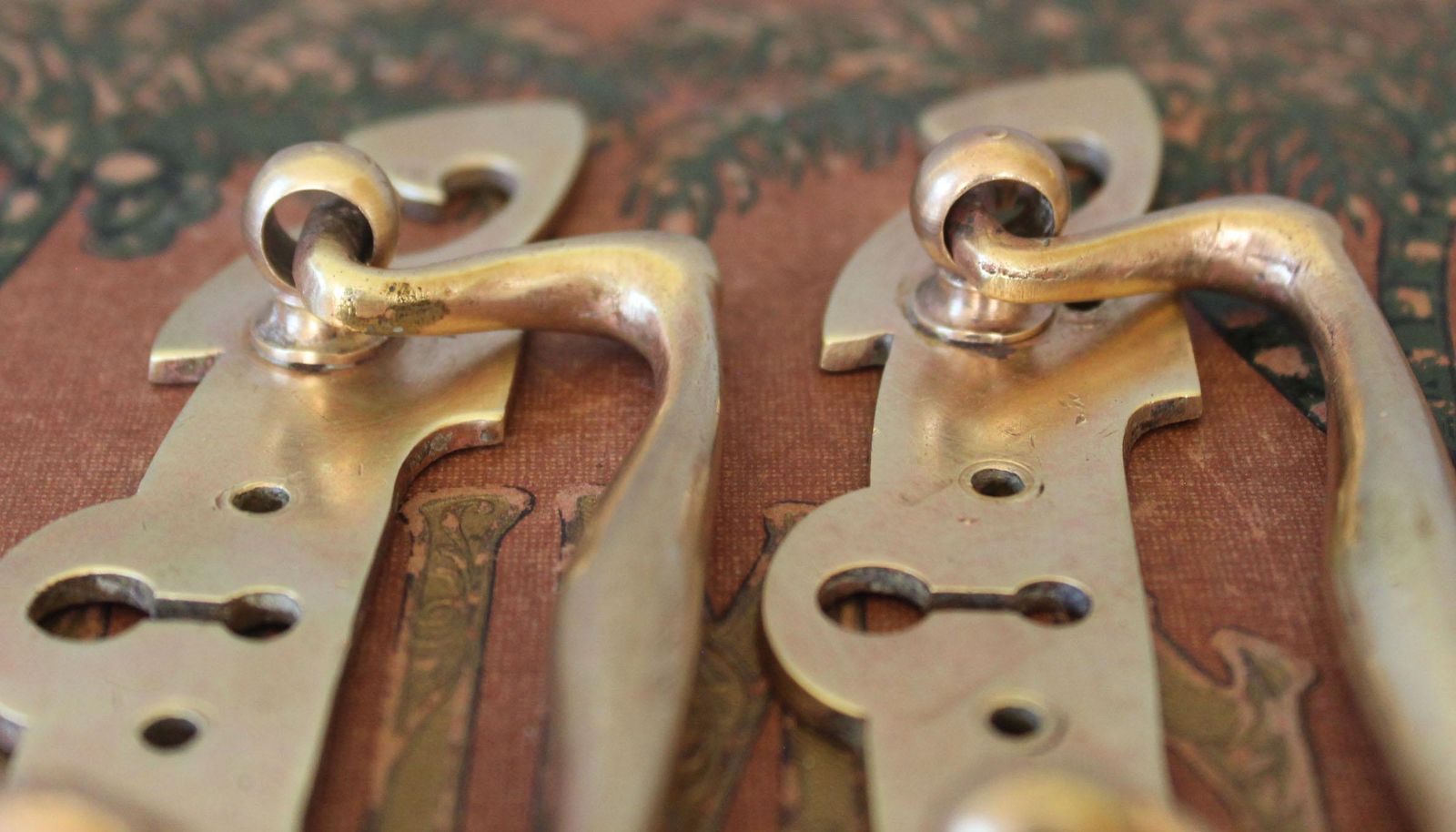 photo buy Set Of 2 Art Nouveau, Bauhaus, Jugendstil Heavy Bronze Drawer Pull And Escutcheon Keyhole Cover, Movable Handle, Hardware Furniture