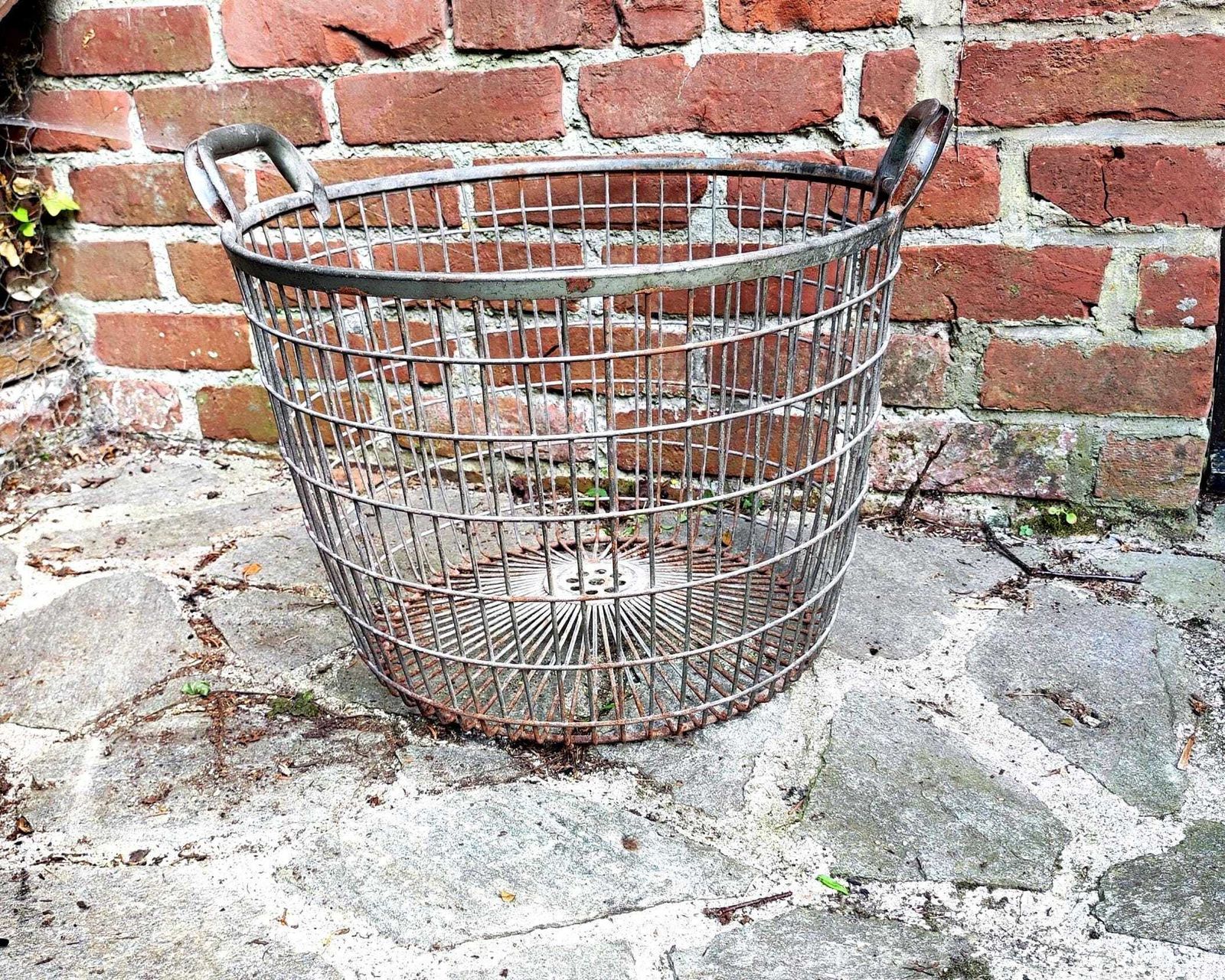 Vintage Gegalvaniseerde Stalen Grote Rustieke Fruitoogstmand, Böco Germany