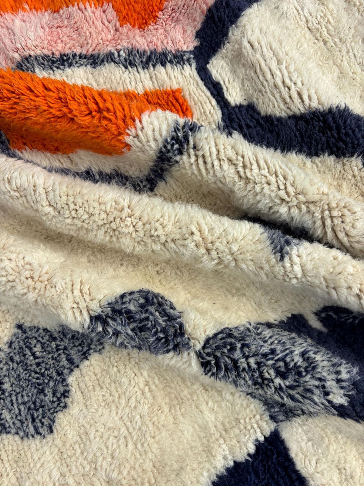 Wit en oranje Marokkaans vloerkleed 250x250 cm, authentiek Marokkaans vloerkleed, Berber tapijt, wollen vloerkleed, handgemaakt vloerkleed, Beni Ourain stijl, photo 1208.0