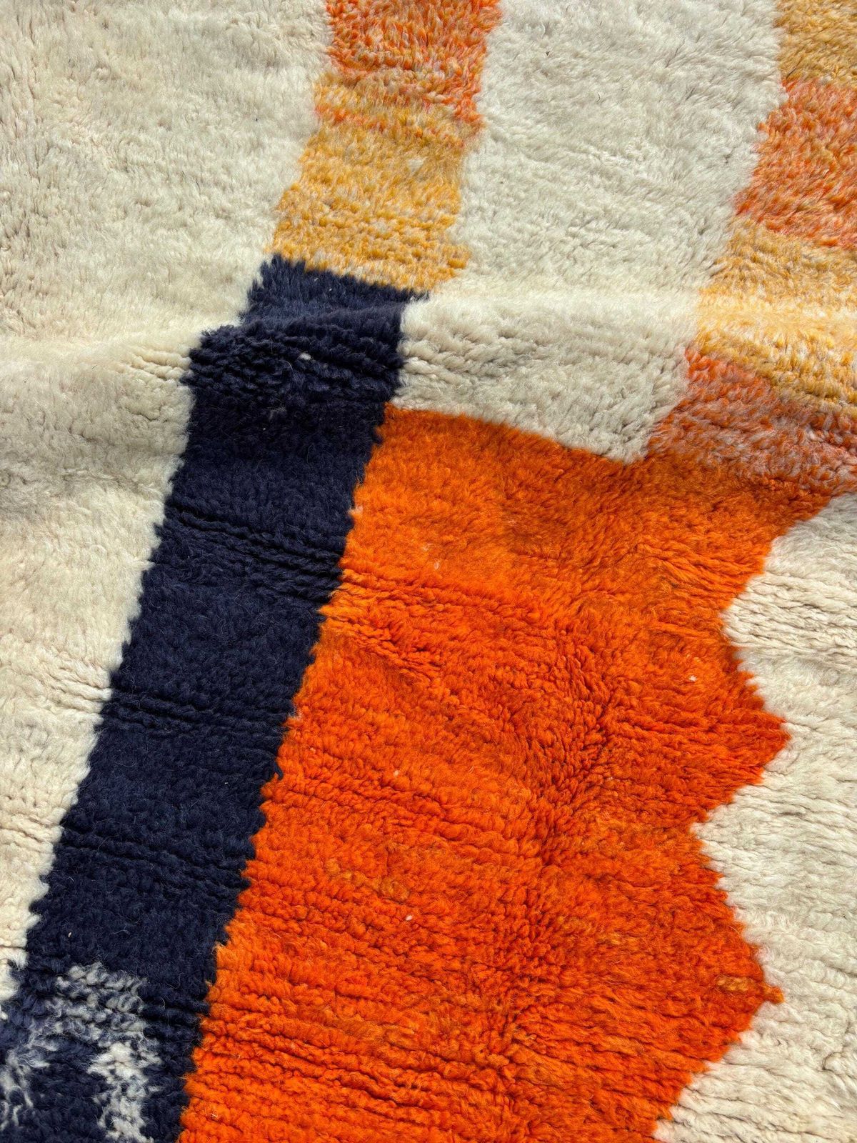 photo furniture White And Orange Moroccan Rug 250x250 Cm, Authentic Moroccan Rug, Berber Carpet, Genuine Wool Rug, Handmade Rug, Beni Ourain Style,