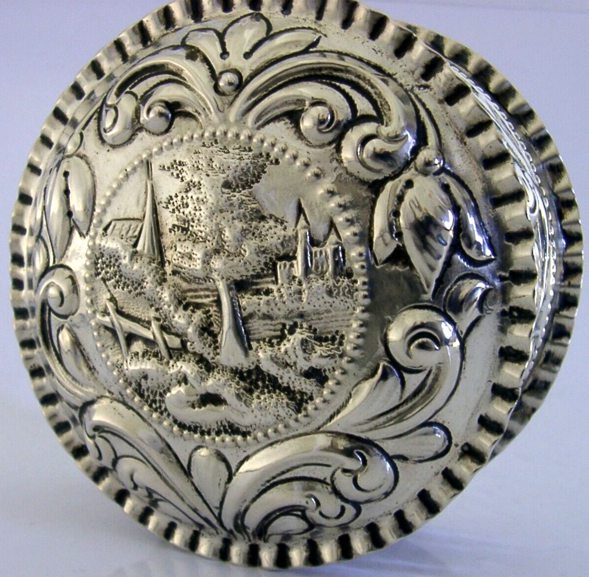 Grote 198g Massief Zilveren Kasteel Deksel Tafelbox ca. 1900 Antiek photo Woonaccessoires