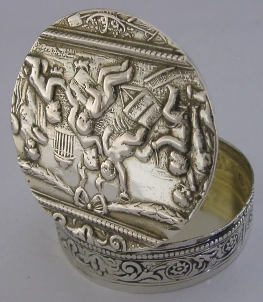 Superb German Solid Silver Figural Cherub Scenes Box C1900 Antique photo 115.0
