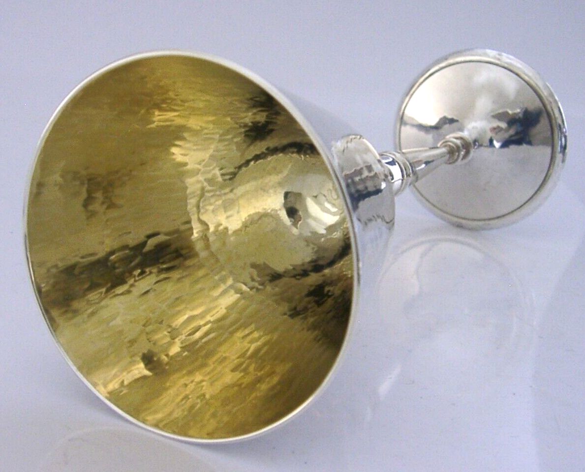 Heavy 140g Arts & Crafts Tewkesbury Sterling Silver Wine Goblet 1971 Barware photo for sale