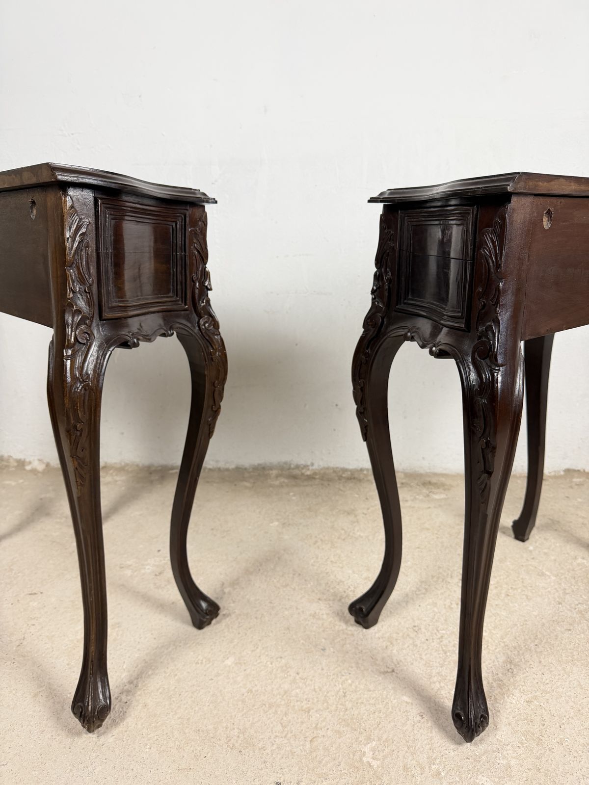 Furniture Pair Of French Louis XV Style Bombe Nightstands With Two Drawers photo
