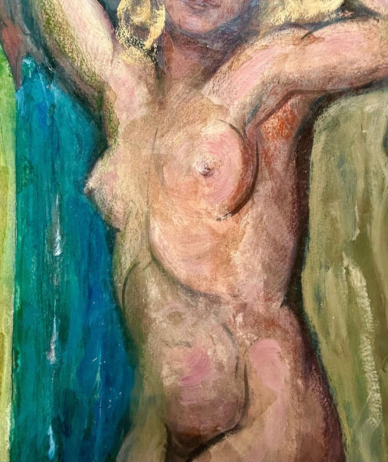 1960s French Vintage Oil Painting On Thick Heavy Paper French Reclining Woman 60s Fashion Listed Artist Jean Perre photo vintage