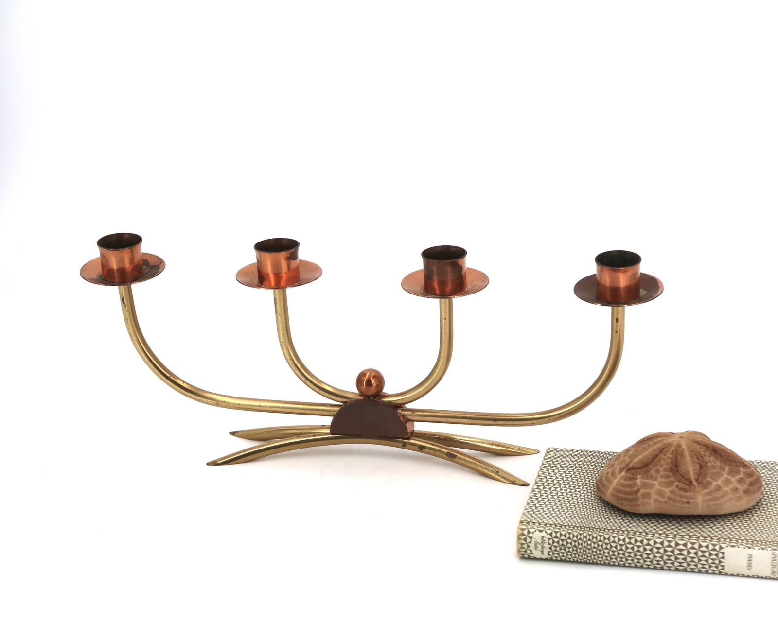 Chandelier scandinave à quatre branches en cuivre et laiton, années 1950 photo furniture