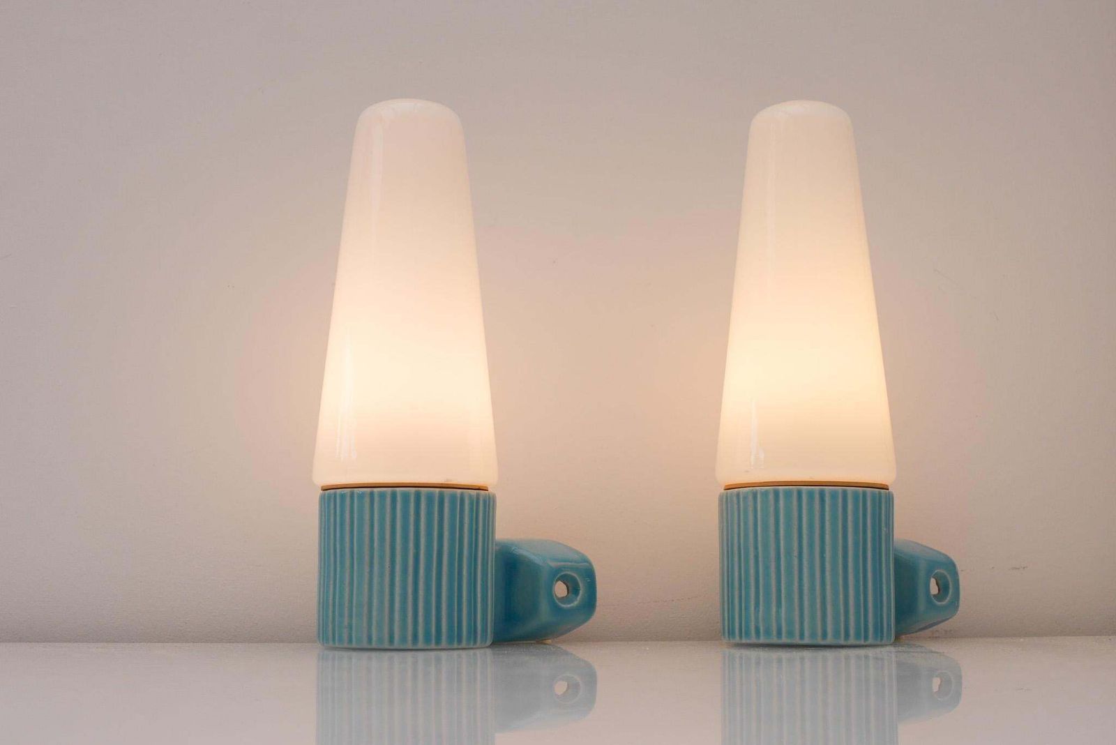 Vintage Ifö Of Sweden Ceramic Bathroom Lamps With Opaline Shades From The 1960s photo Verlichting