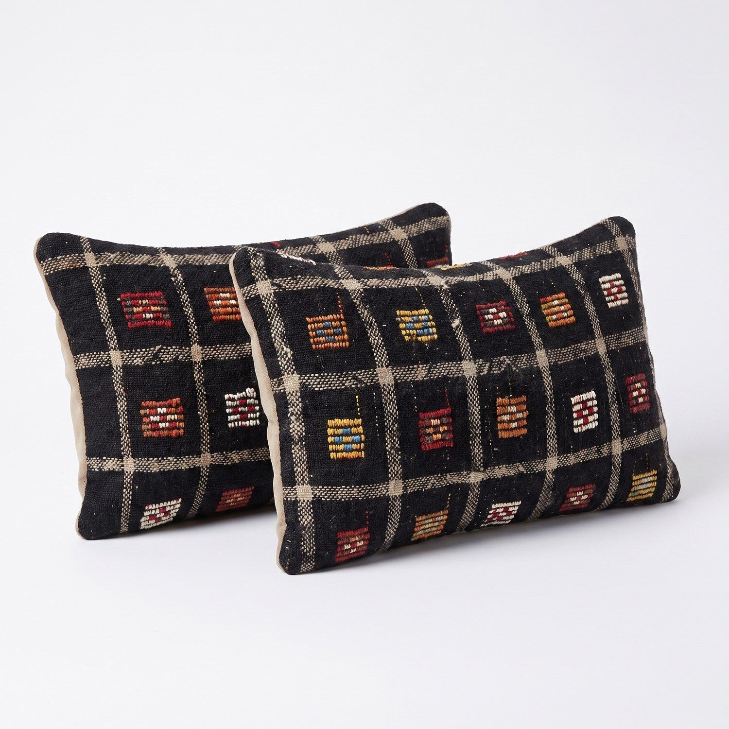 Turkse wollen kilim lendenkussenhoes 40 x 60 cm, set van twee photo for sale
