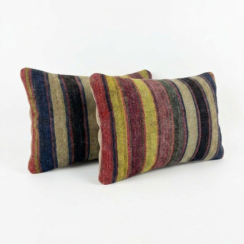 Oushak Kilim Lumbar Kussenhoes 40 x 60 cm, Set van Twee photo for sale