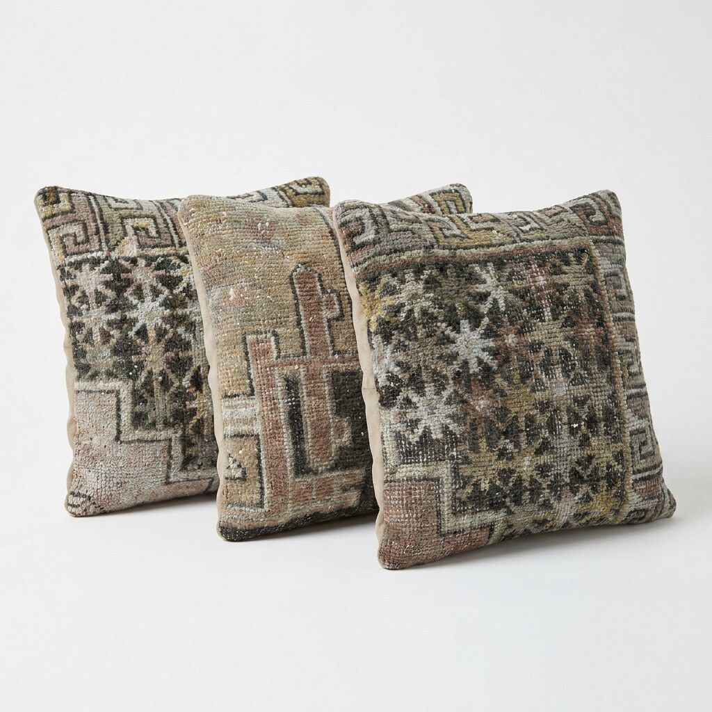 Housse de coussin en tapis anatolien 50 x 50 cm, lot de trois photo for sale