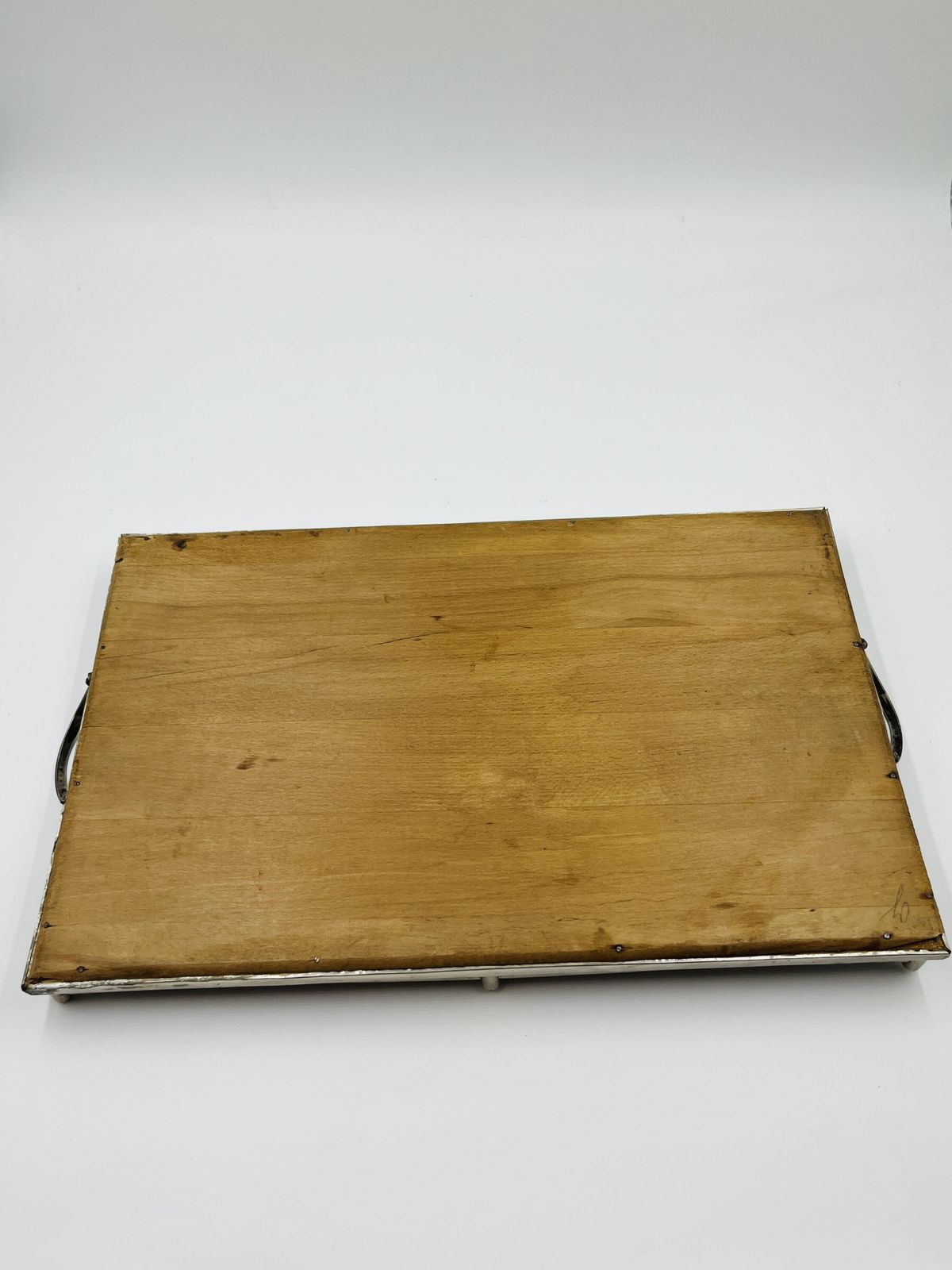 photo vintage Art Deco dienblad, beschilderd glas en parelmoer