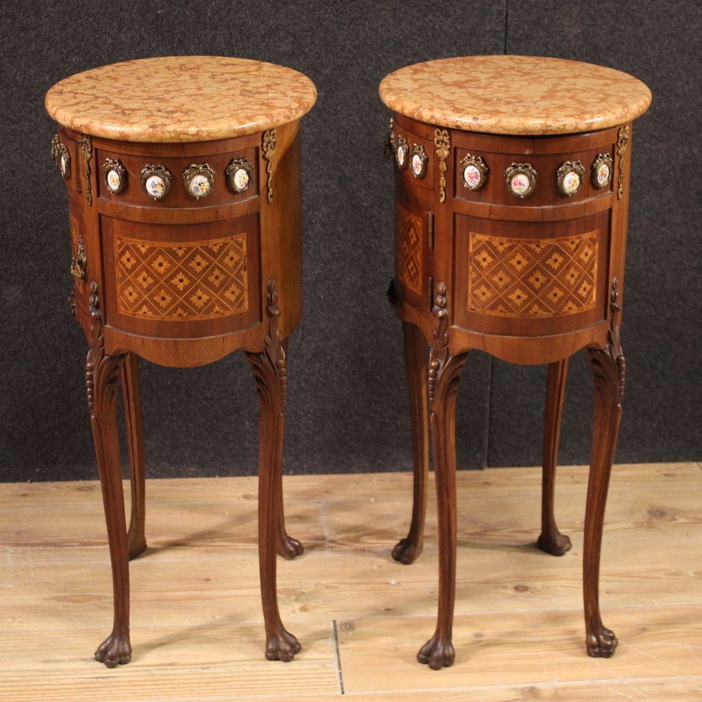 photo for sale Paire de tables de chevet françaises à marqueterie, XXe siècle