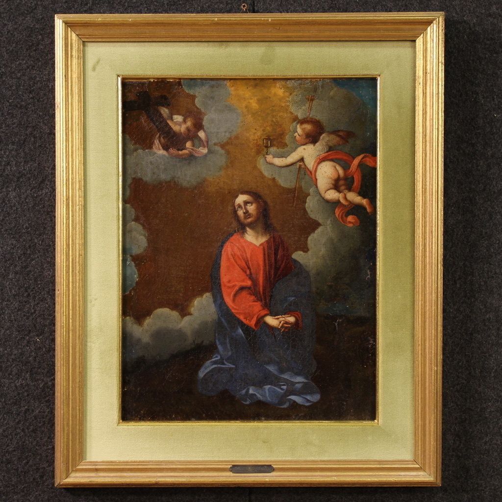 Antiek Italiaans schilderij – Christus met engelen, 17e eeuw