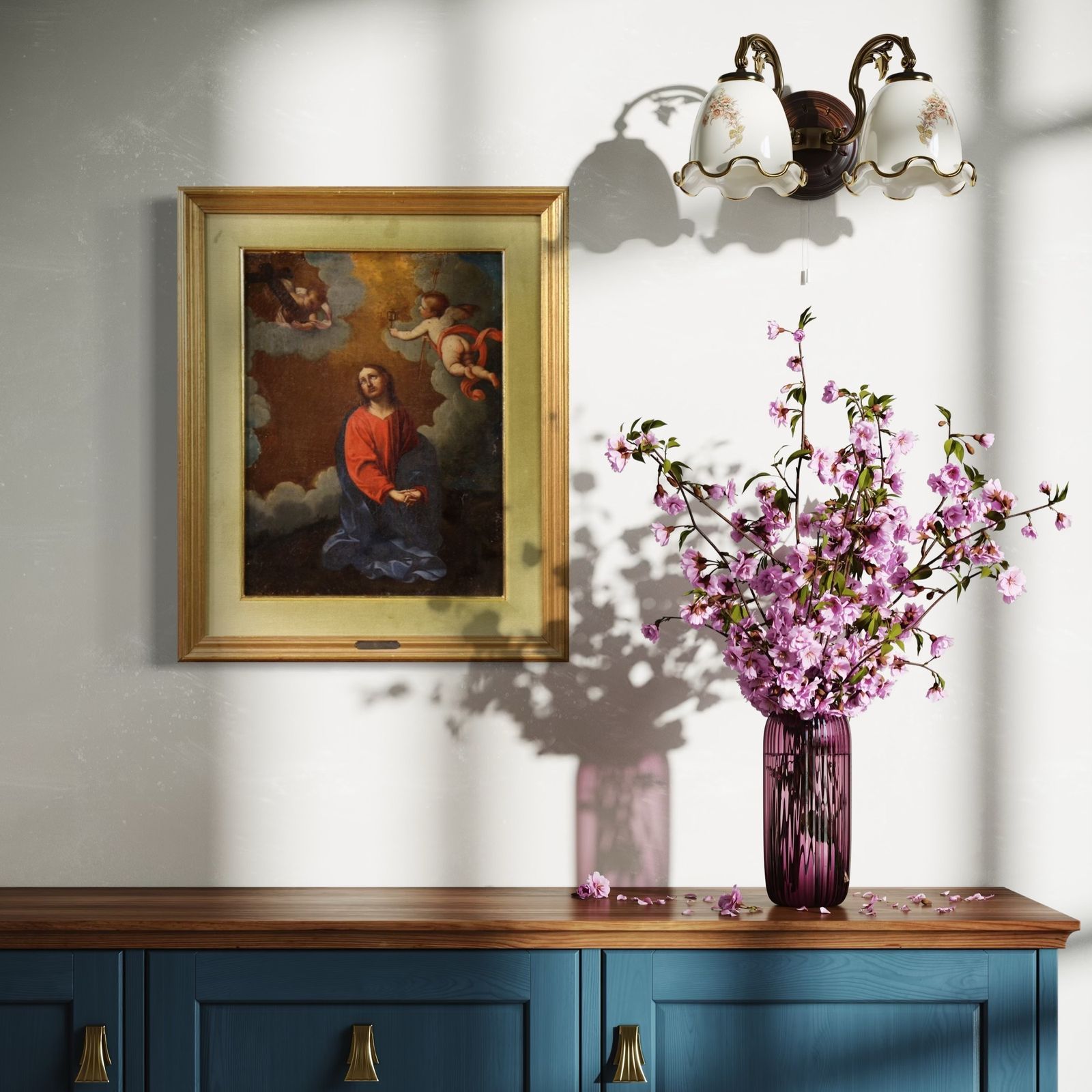 2400.0 Antiek Italiaans schilderij – Christus met engelen, 17e eeuw photo