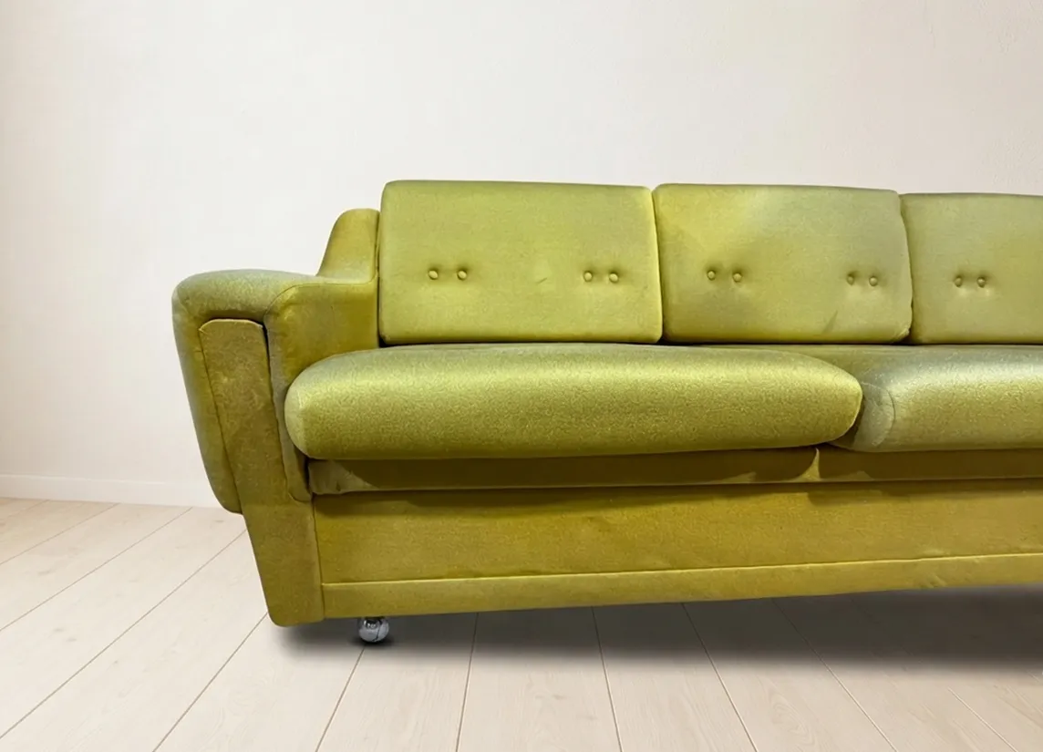 Mid-Century Opvouwbare Slaapbank, Mosterd/Olijf Bekleding 3-zitter, Tsjechoslowakije, 208 × 100 × 65 cm photo furniture