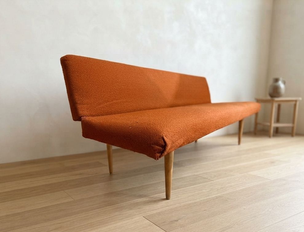 Mid Century Folding Daybed By Miroslav Navrátil, Orange Upholstery, 1960s, Czechoslovakia, 186 × 60 × 72 Cm photo Furniture