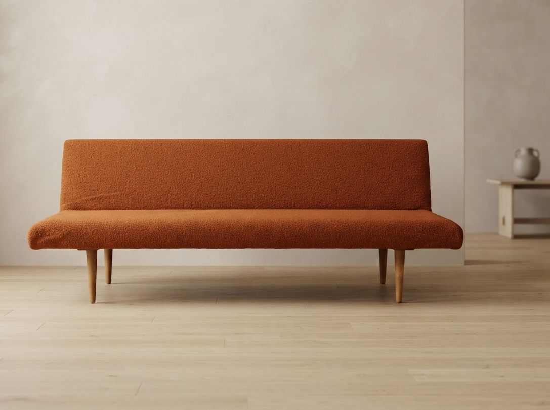Mid-Century opvouwbare slaapbank van Miroslav Navrátil, oranje bekleding, jaren 1960, Tsjecho-Slowakije, 186 × 60 × 72 cm photo buy