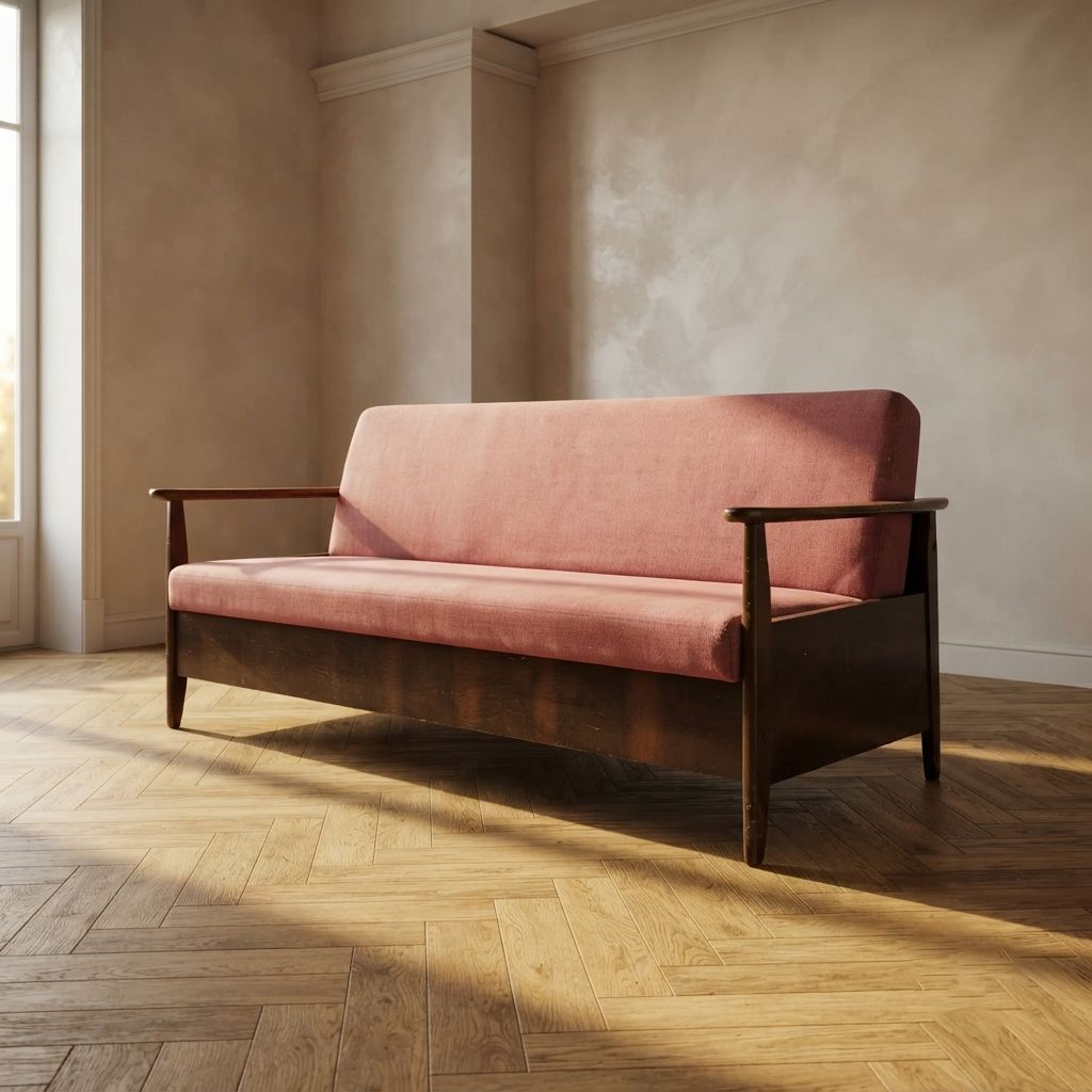 Burgundy Folding Sofa Bed By Edmund Homa, Mid Century Modern, 1960s, Czechoslovakia, 200 × 88 × 80 Cm