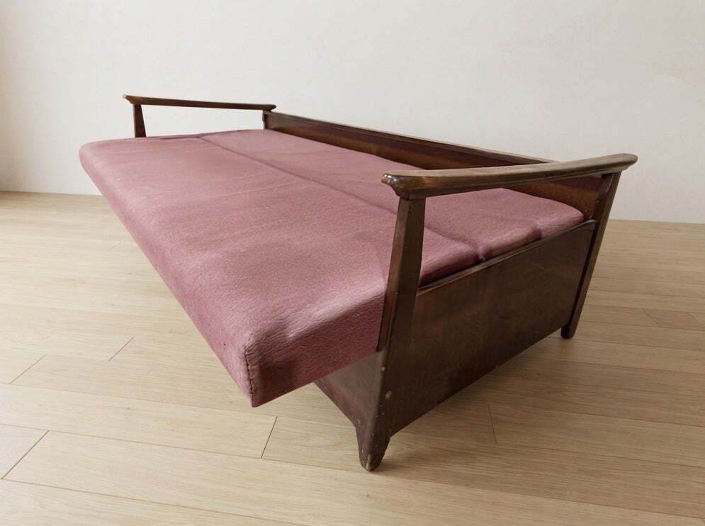 Furniture Burgundy Folding Sofa Bed By Edmund Homa, Mid Century Modern, 1960s, Czechoslovakia, 200 × 88 × 80 Cm photo