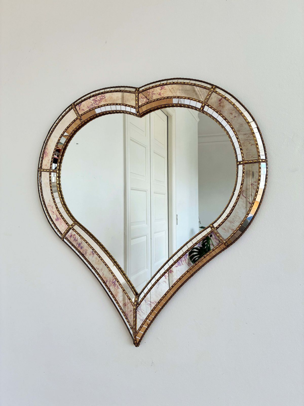 Grote vintage Spaanse wandspiegel in Venetiaanse stijl, messing, jaren 1980, Hollywood Regency
