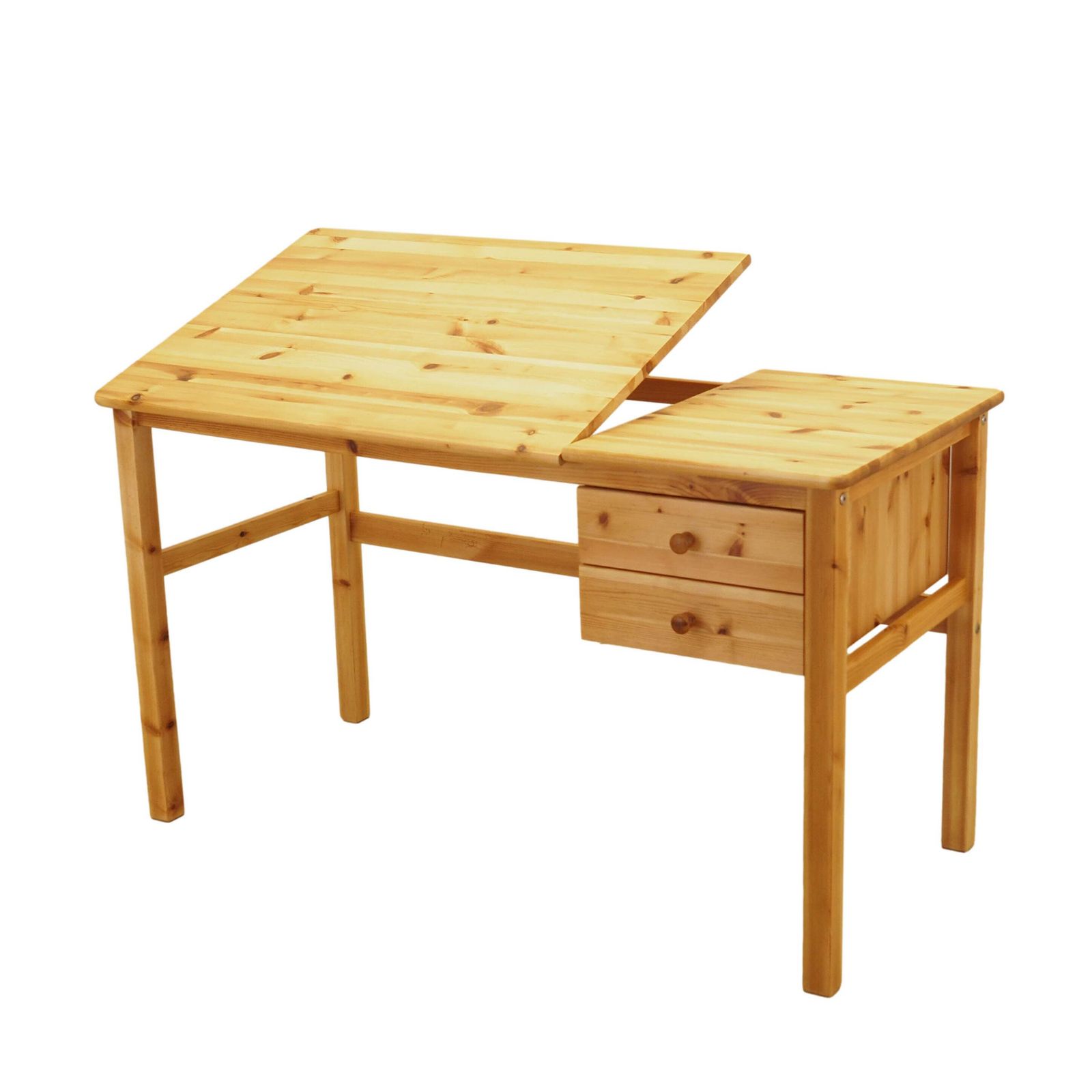 Deens Bureau van Massief Grenenhout met Verstelbaar Blad en Lades, ca. jaren 1990.