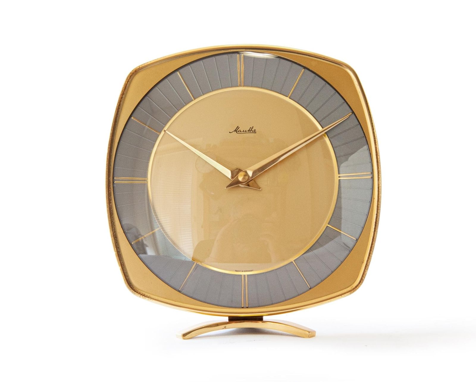 Boxed! 1950s Mauthe Germany Desk Clock Mid Century Modernism Art Deco Junghans Table.