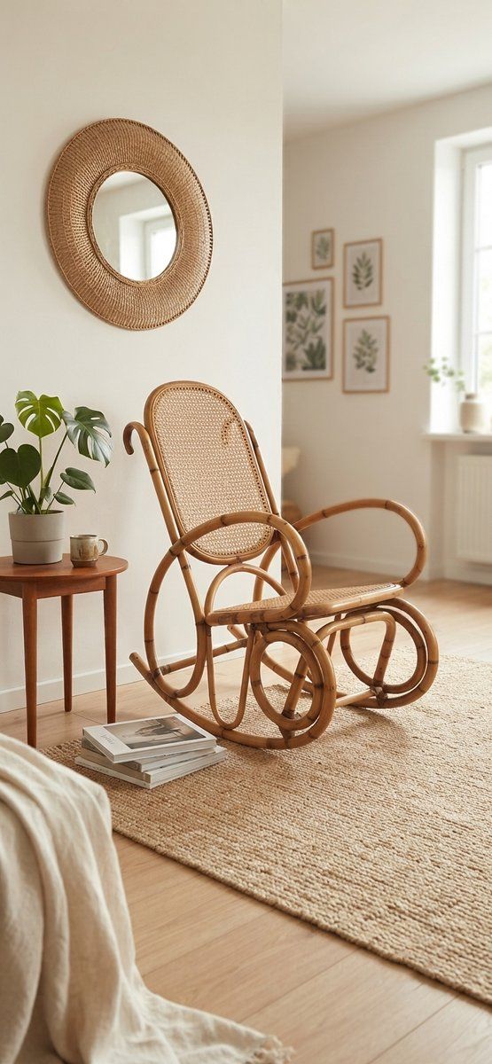 Vintage French Riviera Rattan And Cane Rocking Chair, 1950s photo furniture