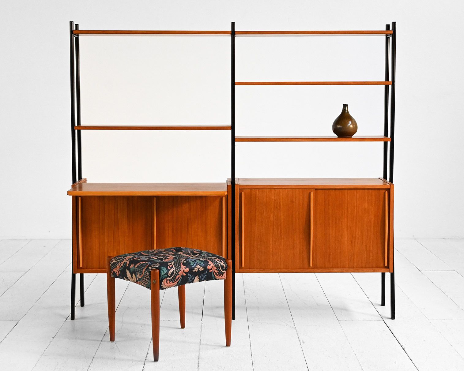 Scandinavian Modular Teak And Lacquered Wood Shelving Unit, 1960s