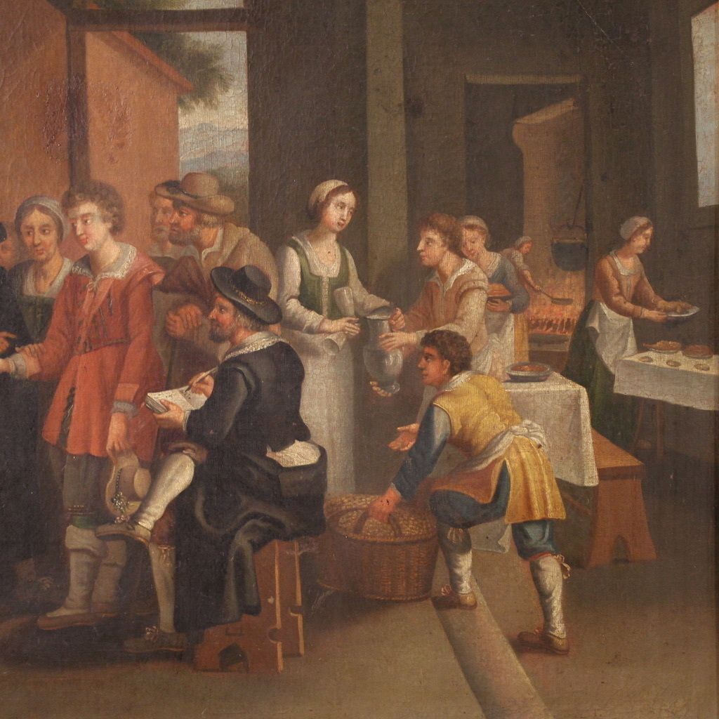 19th Century French Painting, Genre Scene With Wedding photo vintage