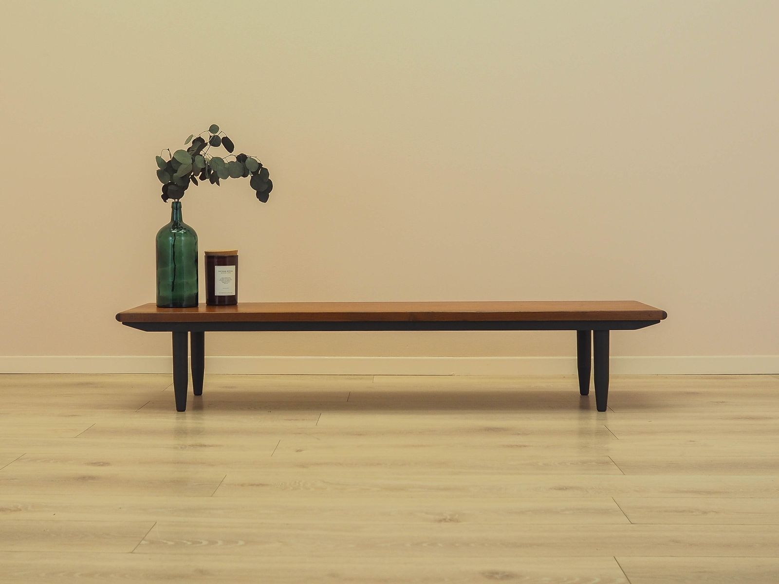 Teak Sideboard On Dark Tapered Legs, Low Danish Console Table, 1970s photo furniture