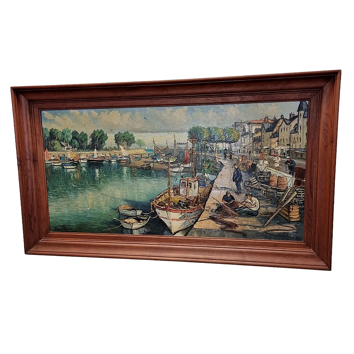 Vue de port de Georges Robert Mabille, huile sur toile