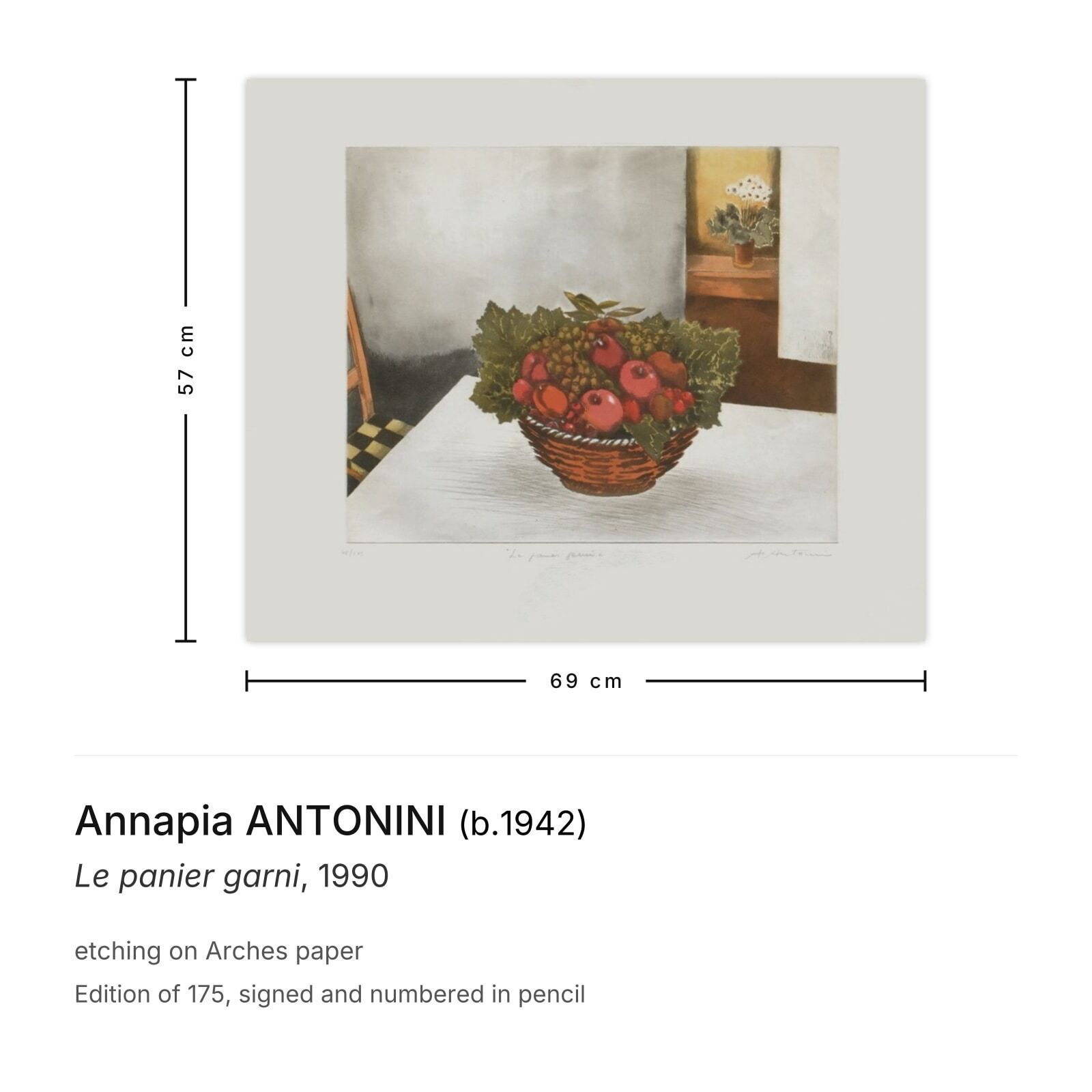 Annapia Antonini Gesigneerde Ets Le Panier Garni 1990 photo furniture