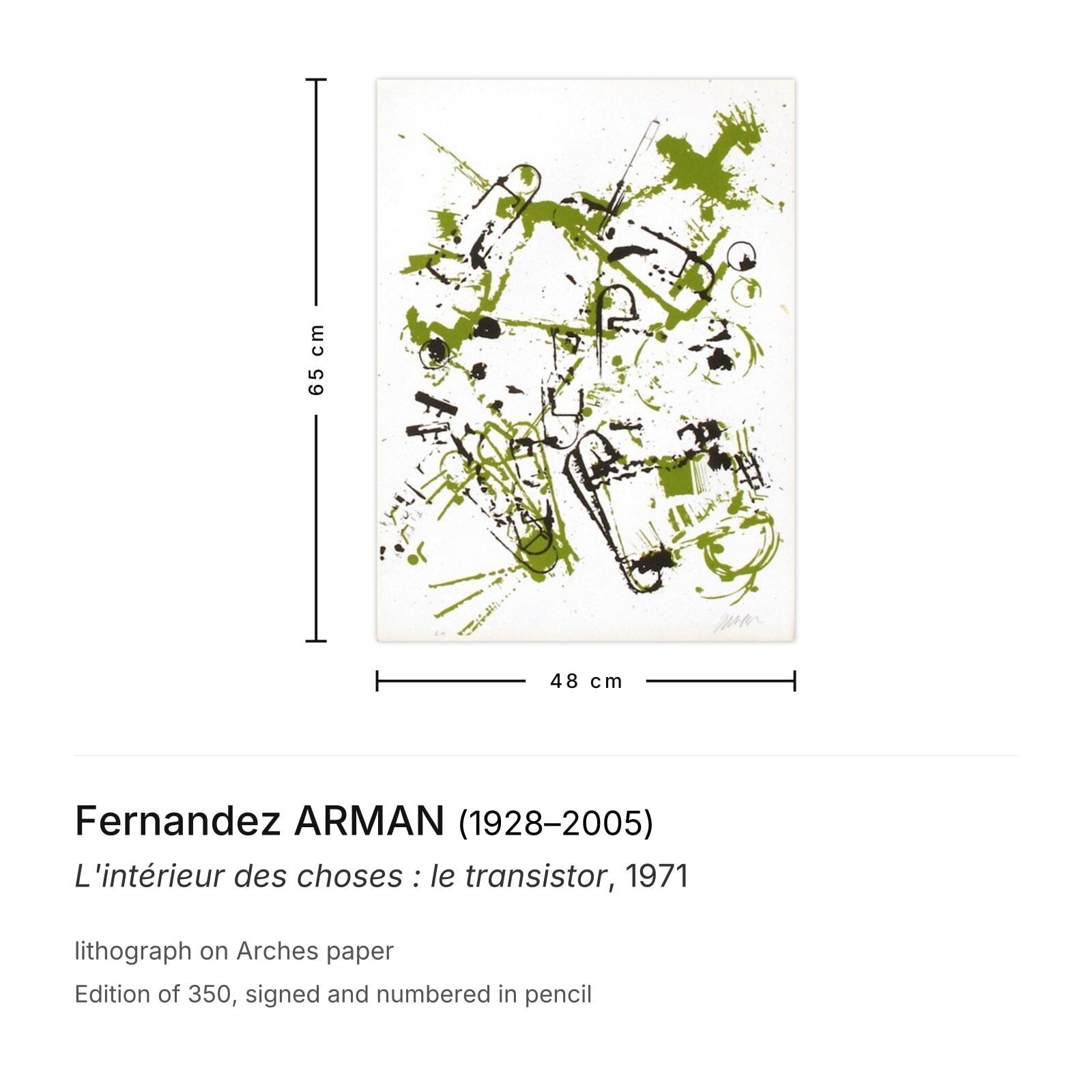 Fernandez Arman Gesigneerde Lithografie L'intérieur Des Choses : Le Transistor 1971 photo furniture