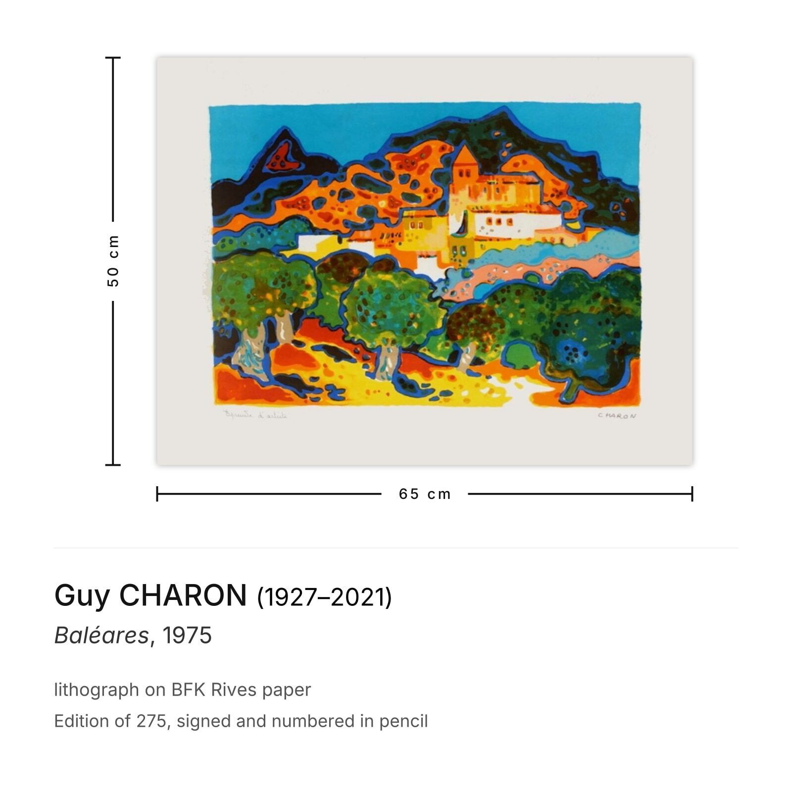 Guy Charon Gesigneerde Lithografie Baléares 1975 photo furniture