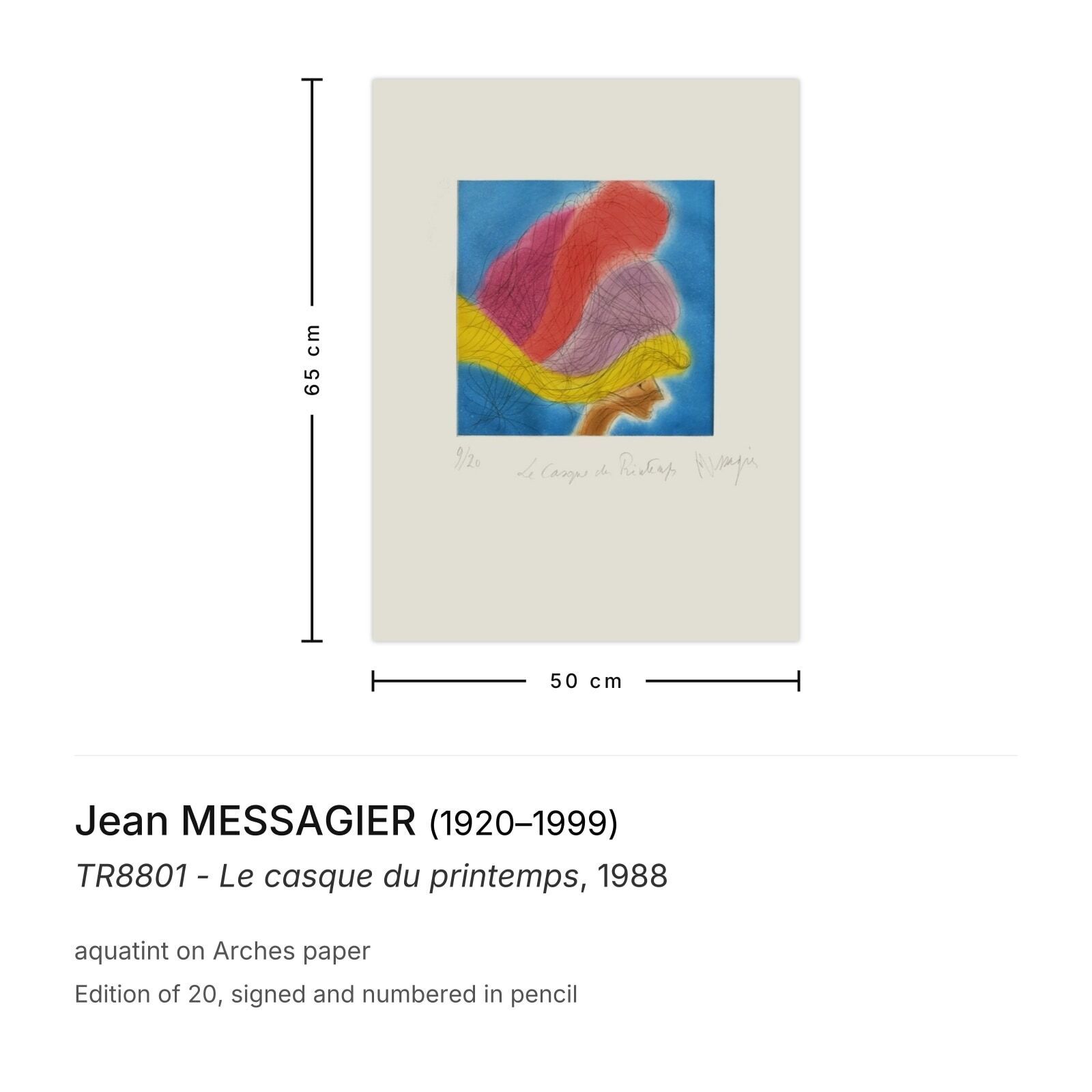 Jean Messagier Signed Aquatint Tr8801   Le Casque Du Printemps 1988 photo furniture